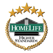HomeLife logo with green lettering inside a gold laurel wreath and five stars, alongside the HomeLife/Miracle Realty Ltd branding.